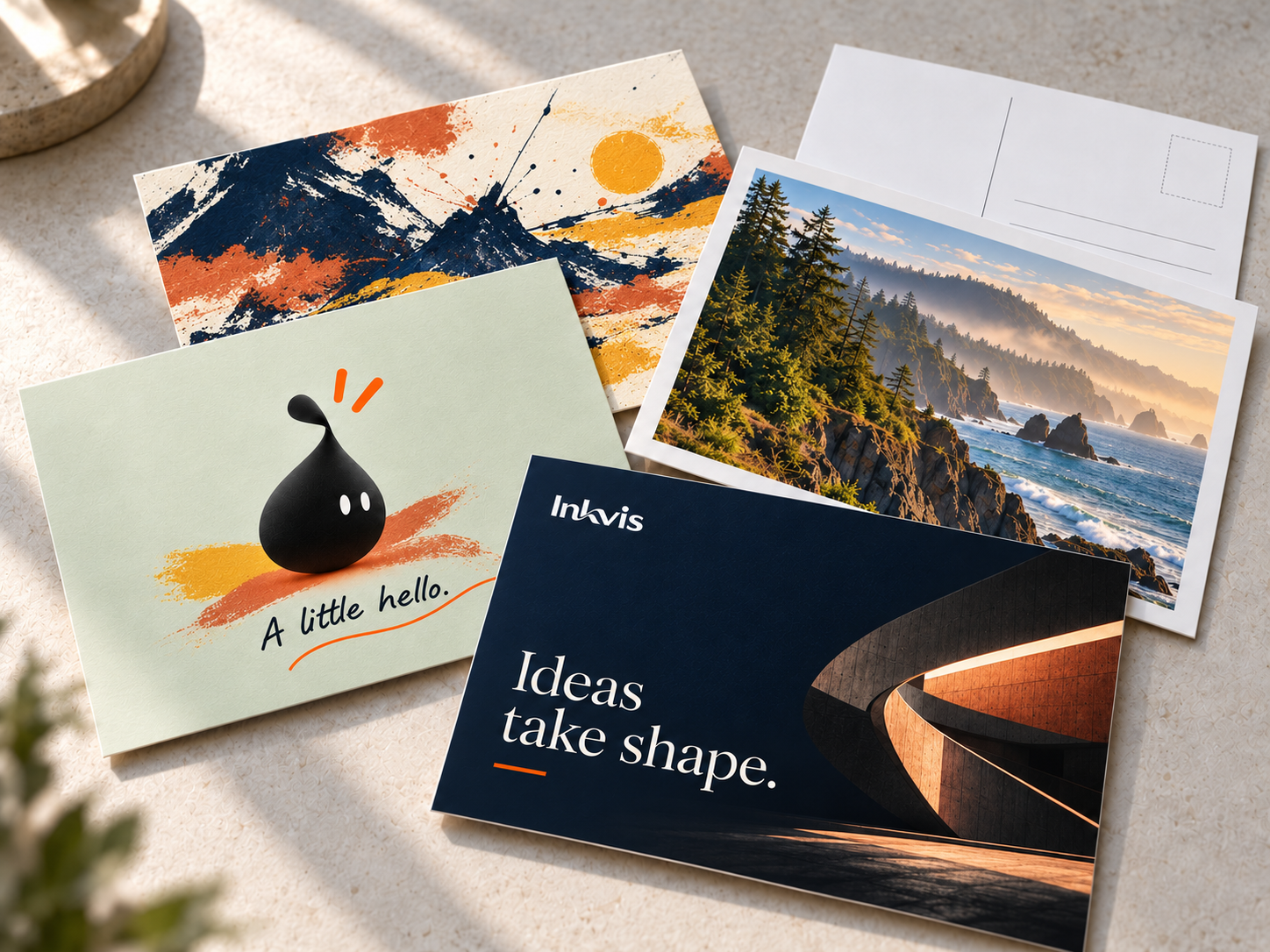 Concept sample of printed postcards
